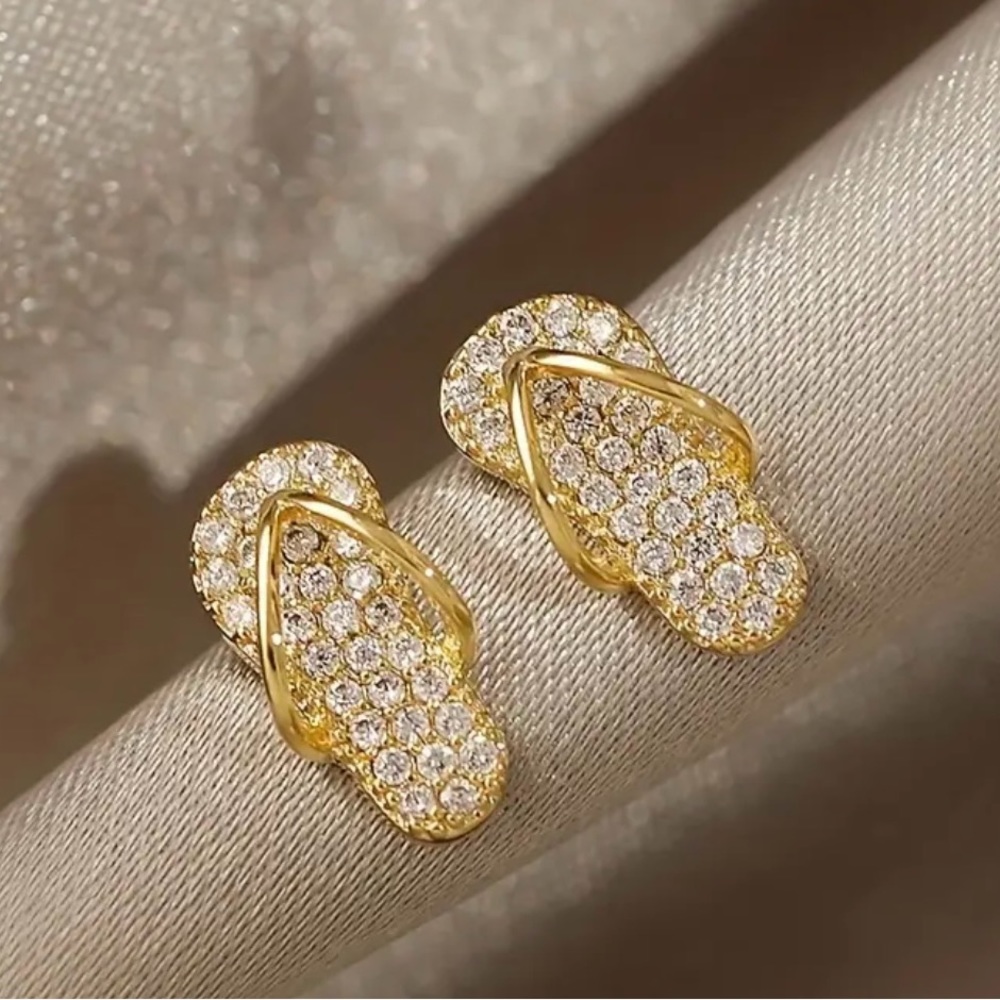 Gold With Rhinestones Sandal Earrings